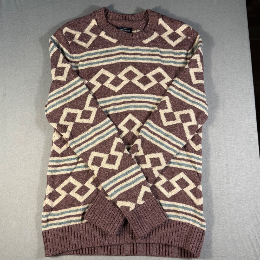 Abercrombie & Fitch Mens Small Silk Linen y2k Geometric Crewneck Sweater Purple